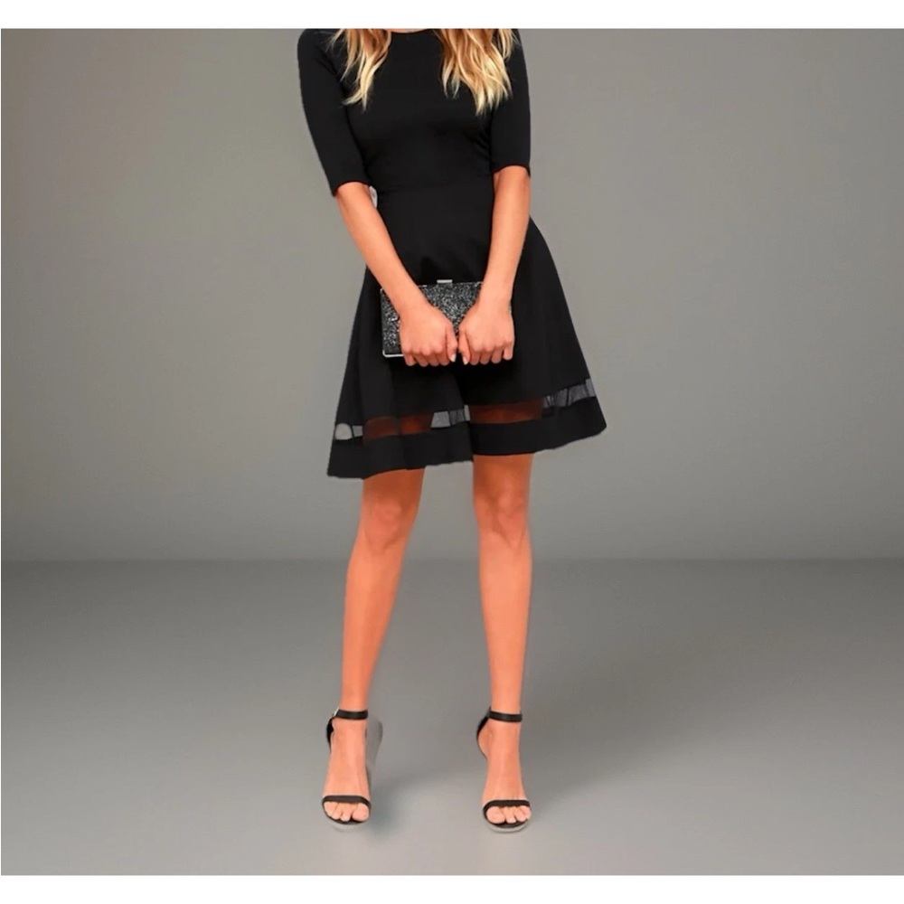 Lulu's Chic Black Mini Dress with Sheer Accents